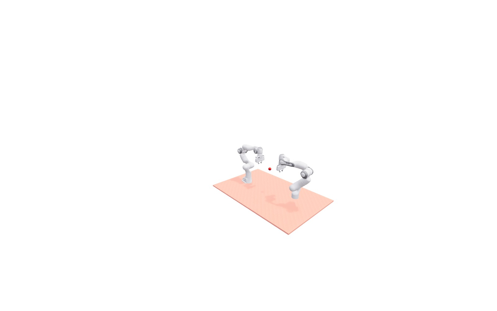 Fresh TWIN initial-scene capture with two Panda arms and the shared ball