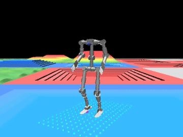 Trained Walka-Rough policy: walking across terrain curriculum